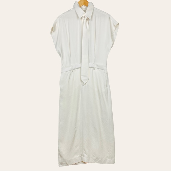 ZARA Limited Edition Tailored Layered Ecru Cream Corporate Midi Shirt Dress Tie - Picture 9 of 16